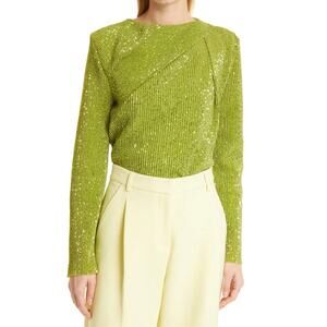 Stine Goya Denise Green Sequined Long Sleeve Top Size XS